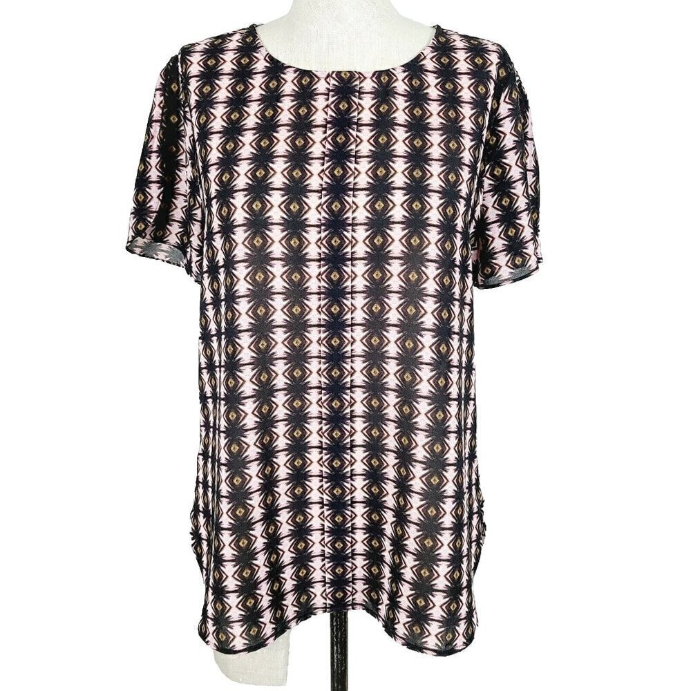 J. Crew Blouse 8 Brown Pink Pleat‎ Front Short Sleeve Popover Top